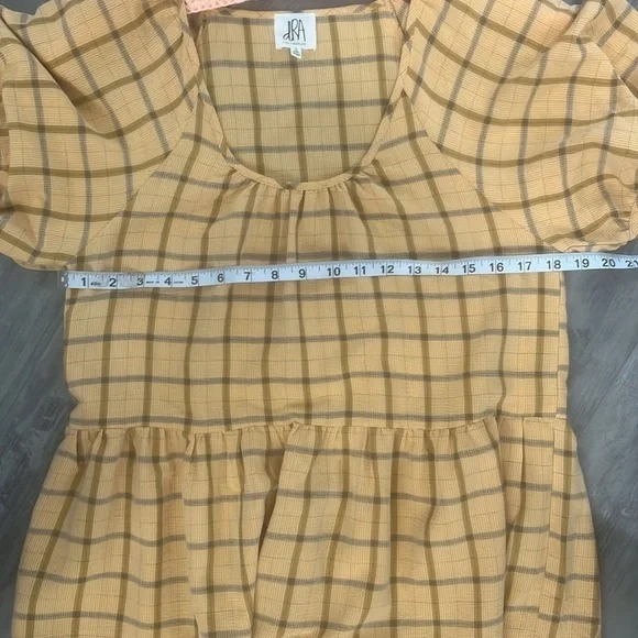 Anthropologie DRA Yellow and Gray Plaid Puff Short Sleeve Mini Dress Size - Picture 6 of 9